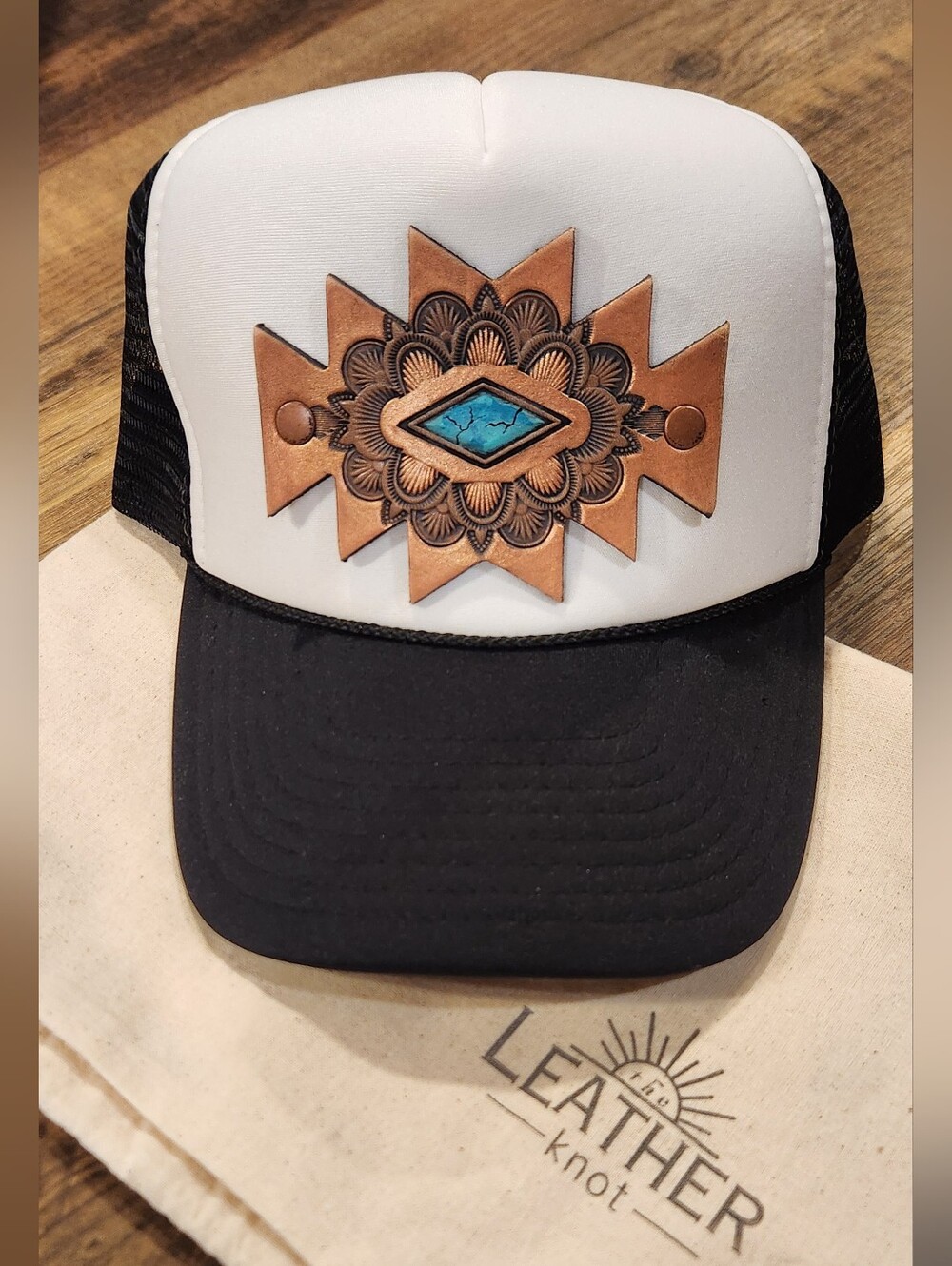 Western Leather Trucker Hat, Hand Tooled Leather, One of a Kind